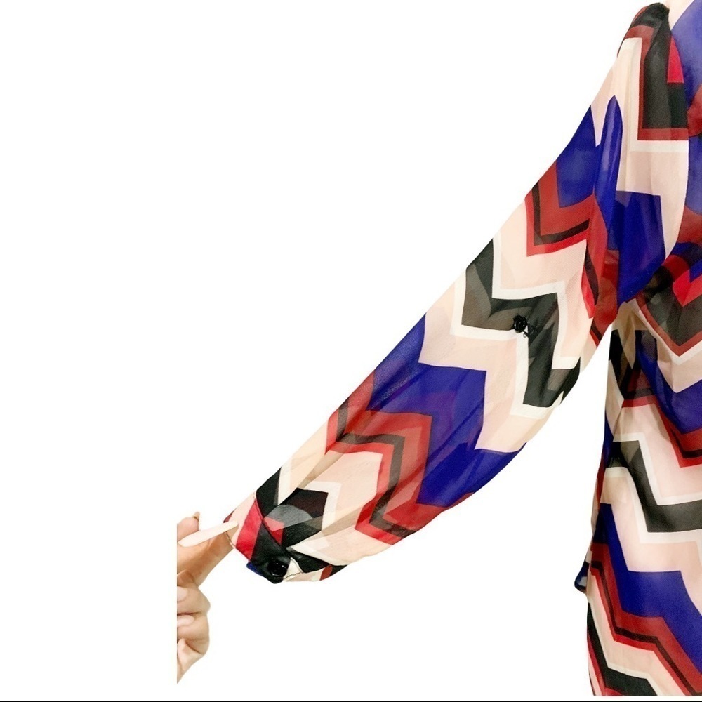 Sequin Hearts Chevron Print Sheer Button Tunic M - image 7